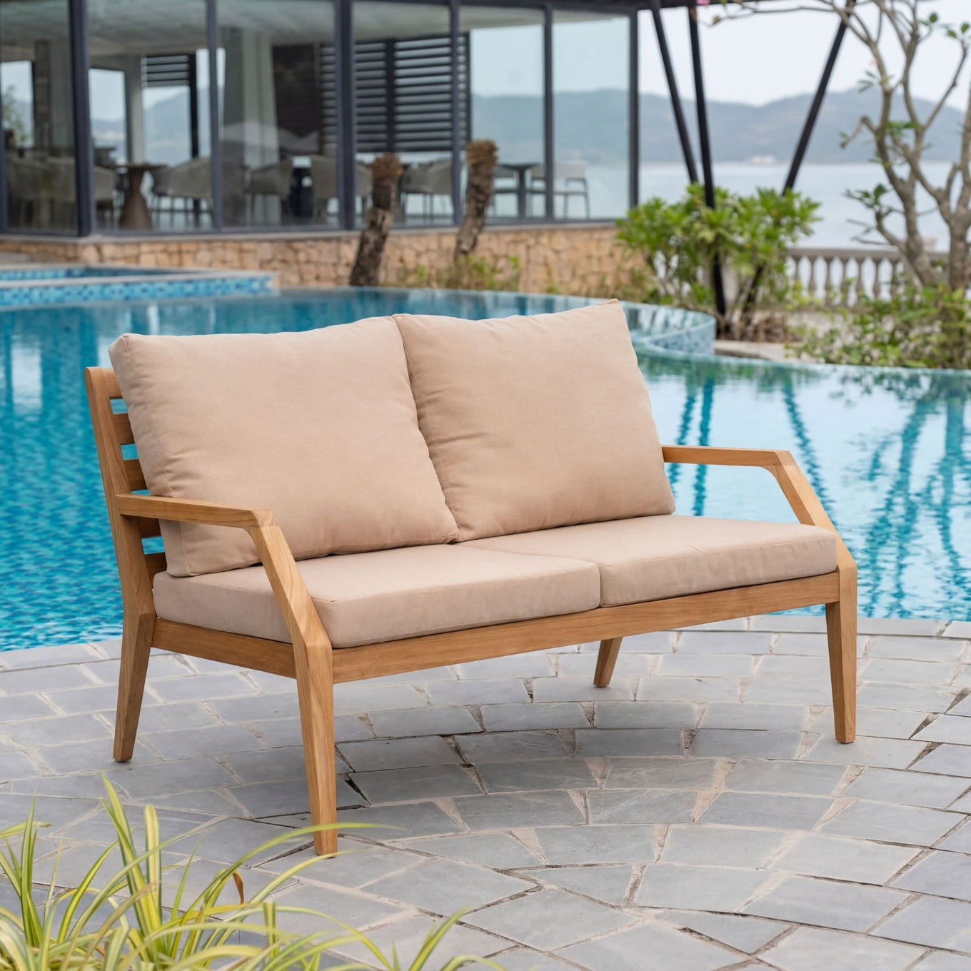 Gunnaröd – 2-seater teak lounge sofa with cushions