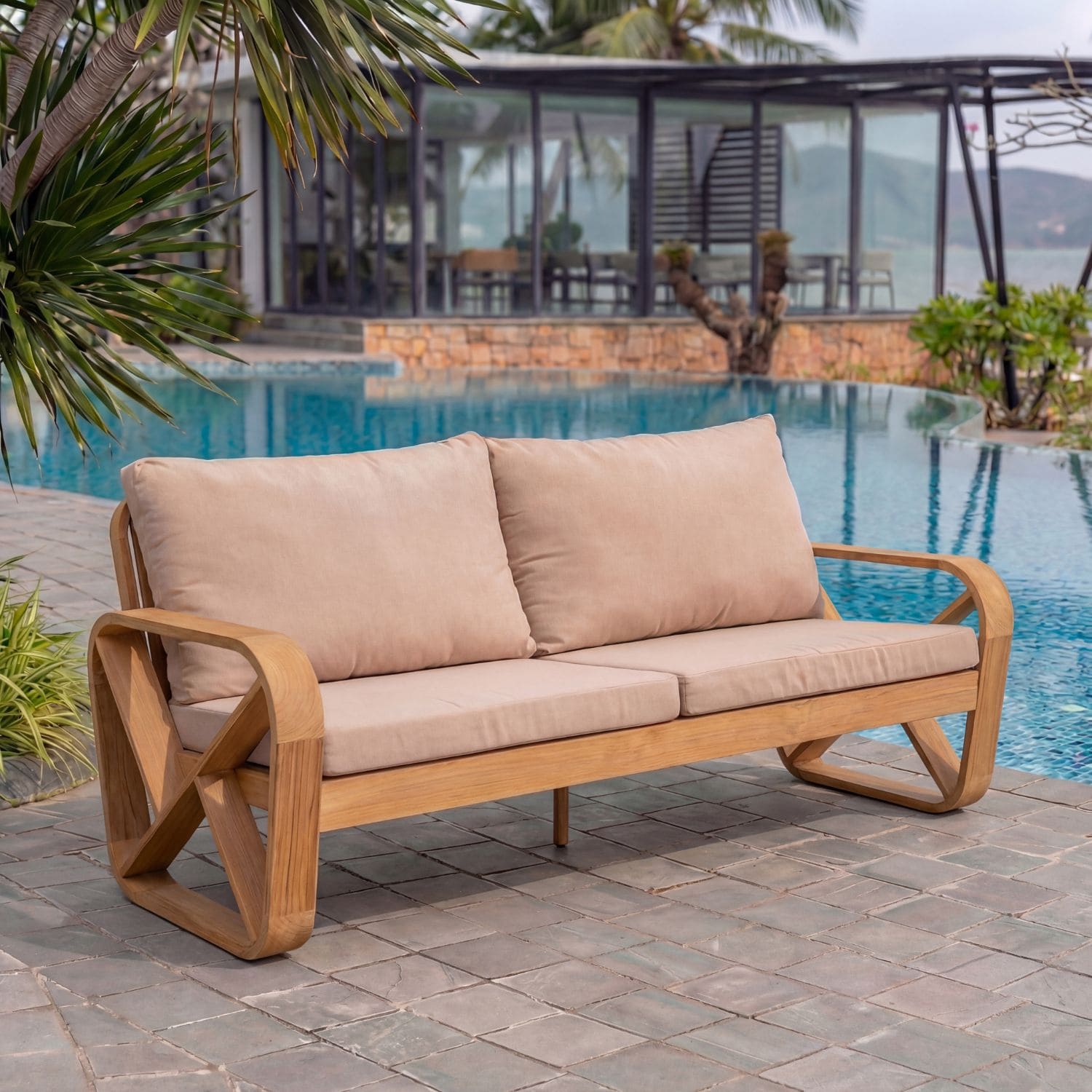 Bålamöllan – 3-osobowa sofa lounge z teaku z poduszkami